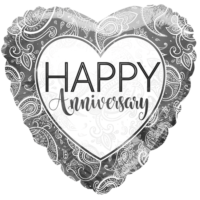 Silver Happy Anniversary Heart Foil Balloon 18"