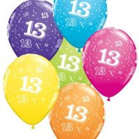 Age 13 Latex 11" Asst. Colour Balloons 6pk