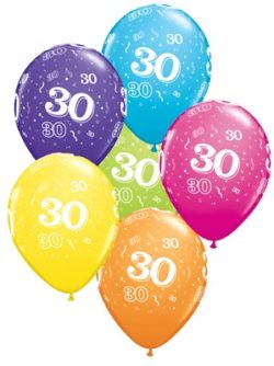 30th Birthday 11" Latex Balloons 6pk Asst. Colours