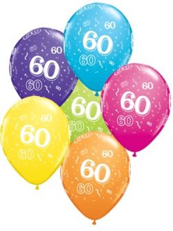 Age 60 Latex 11" Balloons 6pk Asst. Colour