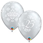 25th Anniversary 11" Silver Latex Balloons 6pk