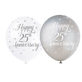 Pearl White and Silver 12" 25th Anniversary Latex 5pk