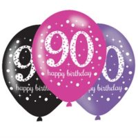 Happy 90th Birthday Pink Celebration 11" Latex Balloons 6pk