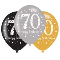 Happy 70th Birthday Gold Celebration 11" Latex Balloons 6pk