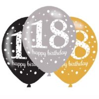 Happy 18th Birthday Gold Celebration 11" Latex Balloons 6pk