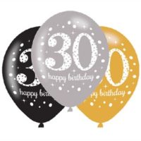 Happy 30th Birthday Gold Celebration 11" Latex Balloons 6pk