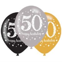 Happy 50th Birthday Gold Celebration 11" Latex Balloons 6pk