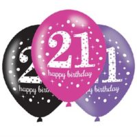 Happy 21st Birthday Pink Celebration 11" Latex Balloons 6pk