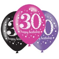 Happy 30th Birthday Pink Celebration 11" Latex Balloons 6pk