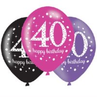 Happy 40th Birthday Pink Celebration 11" Latex Balloons 6pk