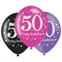 Happy 50th Birthday Pink Celebration 11" Latex Balloons 6pk