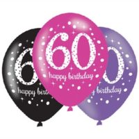 Happy 60th Birthday Pink Celebration 11" Latex Balloons 6pk