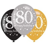 Happy 80th Birthday Gold Celebration 11" Latex Balloons 6pk