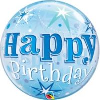 Happy Birthday Blue Sparkle Bubble Balloon 22″