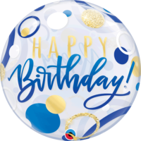 Happy Birthday Blue & Gold Dots 22″ Bubble Balloon