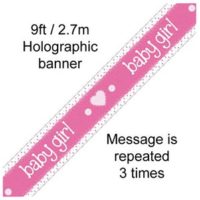 Baby Girl Pastel Pink Foil Holo Banner 9ft