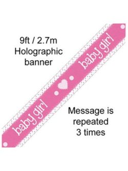 Baby Girl Pastel Pink Foil Holo Banner 9ft