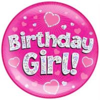 Pink Birthday Girl Holographic Jumbo Badge