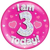 Pink 3rd Birthday Holographic Jumbo Badge