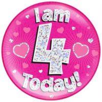 Pink 4th Birthday Holographic Jumbo Badge