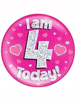 Pink 4th Birthday Holographic Jumbo Badge