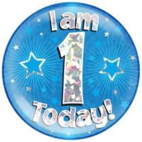 Blue 1st Birthday Holographic Jumbo Badge