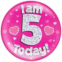 Pink 5th Birthday Holographic Jumbo Badge