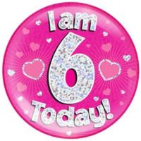 Pink 6th Birthday Holographic Jumbo Badge