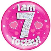 Pink 7th Birthday Holographic Jumbo Badge