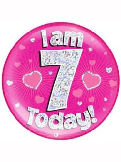 Pink 7th Birthday Holographic Jumbo Badge