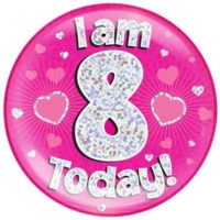 Pink 8th Birthday Holographic Jumbo Badge