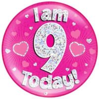 Pink 9th Birthday Holographic Jumbo Badge