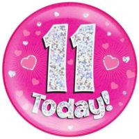 Pink 11th Birthday Holographic Jumbo Badge