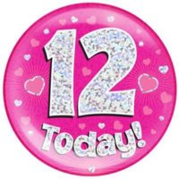 Pink 12th Birthday Holographic Jumbo Badge