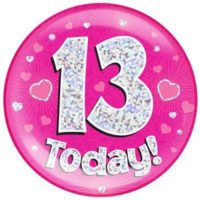 Pink 13th Birthday Holographic Jumbo Badge