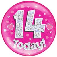 Pink 14th Birthday Holographic Jumbo Badge