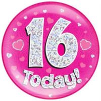 Pink 16th Birthday Holographic Jumbo Badge