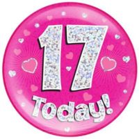 Pink 17th Birthday Holographic Jumbo Badge