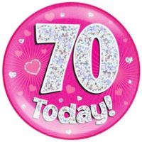 Pink 70th Birthday Holographic Jumbo Badge