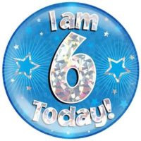 Blue 6th Birthday Holographic Jumbo Badge