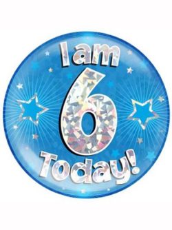 Blue 6th Birthday Holographic Jumbo Badge