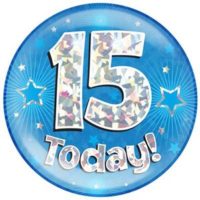 Blue 15th Birthday Holographic Jumbo Badge