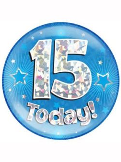 Blue 15th Birthday Holographic Jumbo Badge