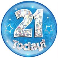 Blue 21st Birthday Holographic Jumbo Badge