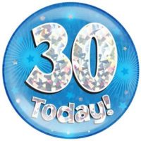 Blue 30th Birthday Holographic Jumbo Badge