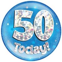 Blue 50th Birthday Holographic Jumbo Badge