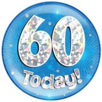 Blue 60th Birthday Holographic Jumbo Badge