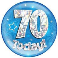 Blue 70th Birthday Holographic Jumbo Badge