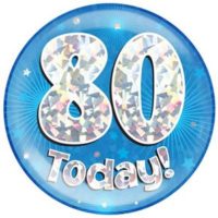 Blue 80th Birthday Holographic Jumbo Badge