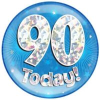 Blue 90th Birthday Holographic Jumbo Badge